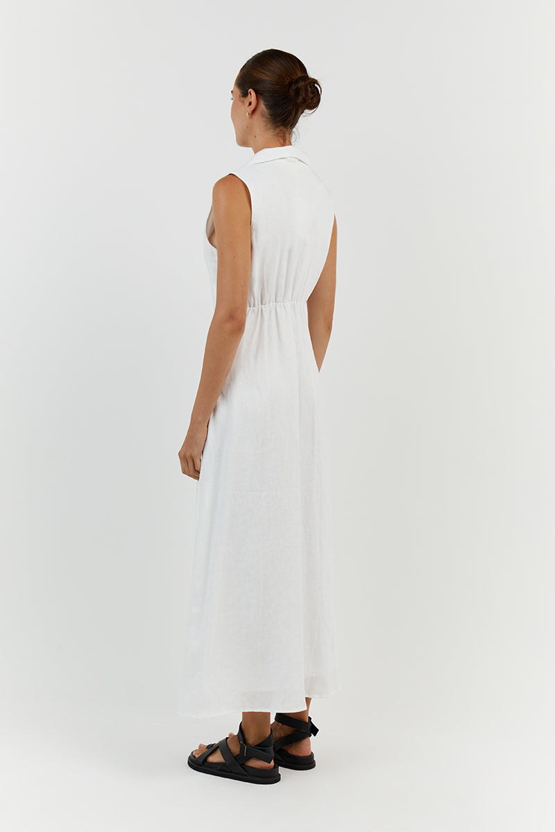 DREW WHITE LINEN SLEEVELESS DRESS