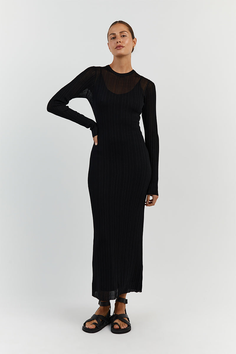 HARPER BLACK LONG SLEEVE KNIT DRESS