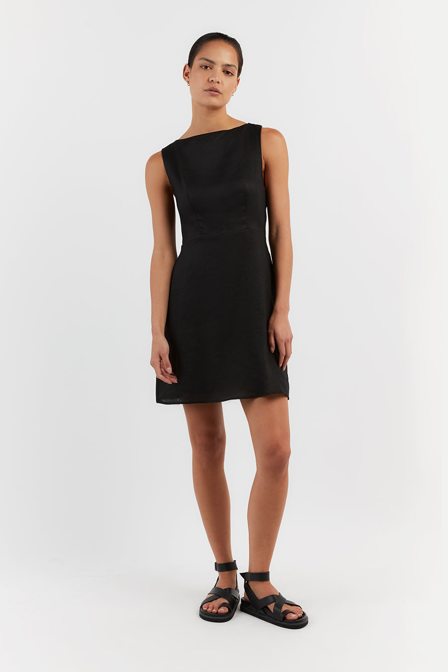TYLA BLACK LINEN MINI DRESS