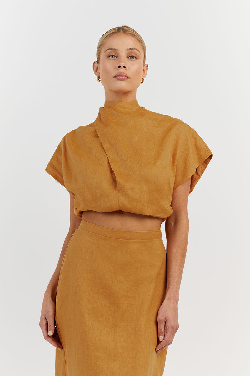 ALESSI MARIGOLD LINEN CROP TOP