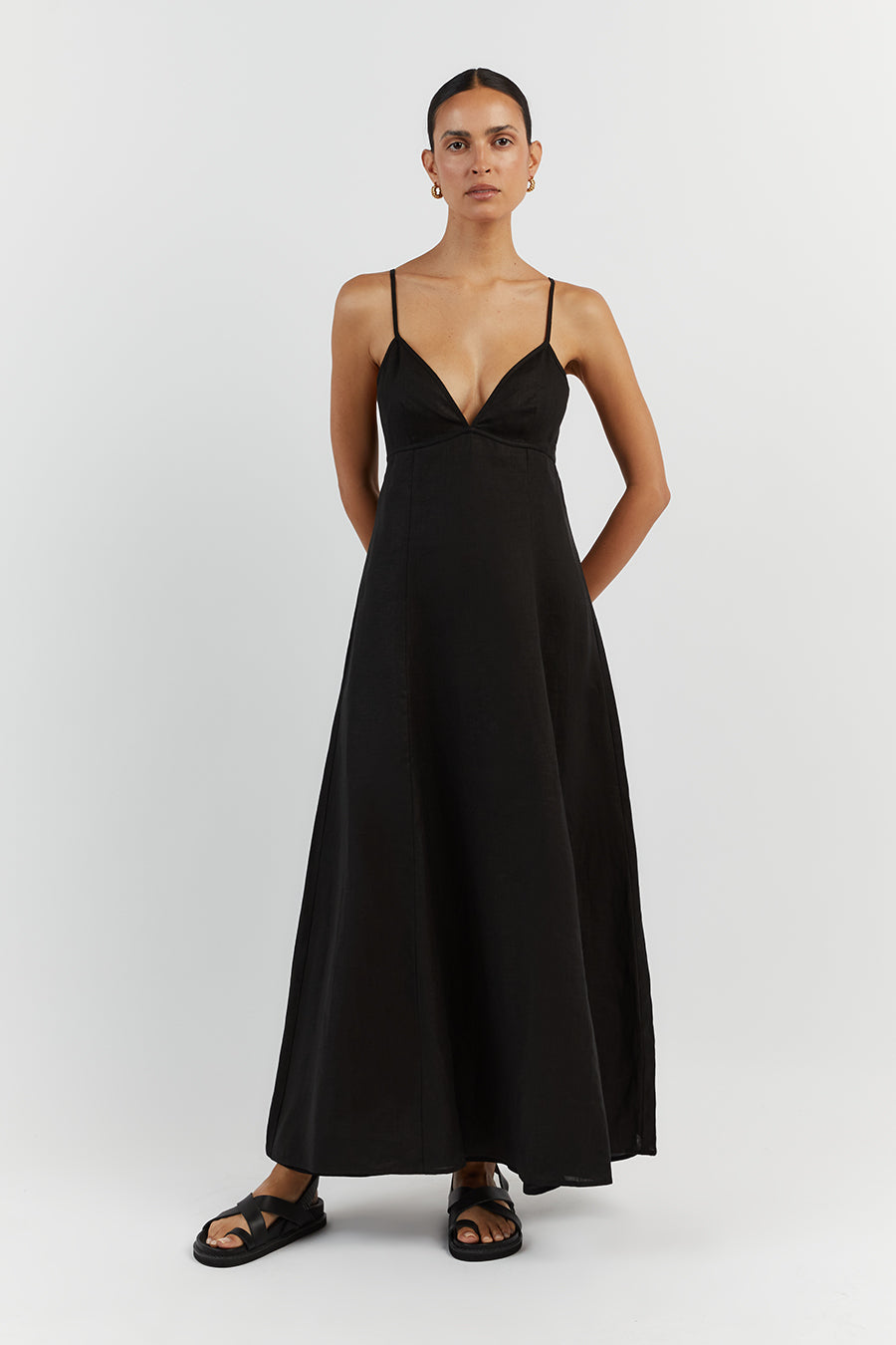 GEM BLACK LINEN MAXI DRESS