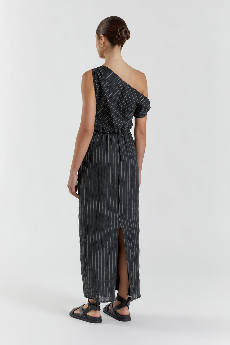 MARCEL BLACK PINSTRIPE MIDI DRESS