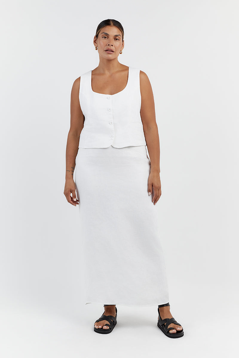 OSCAR WHITE SCOOP NECK LINEN VEST