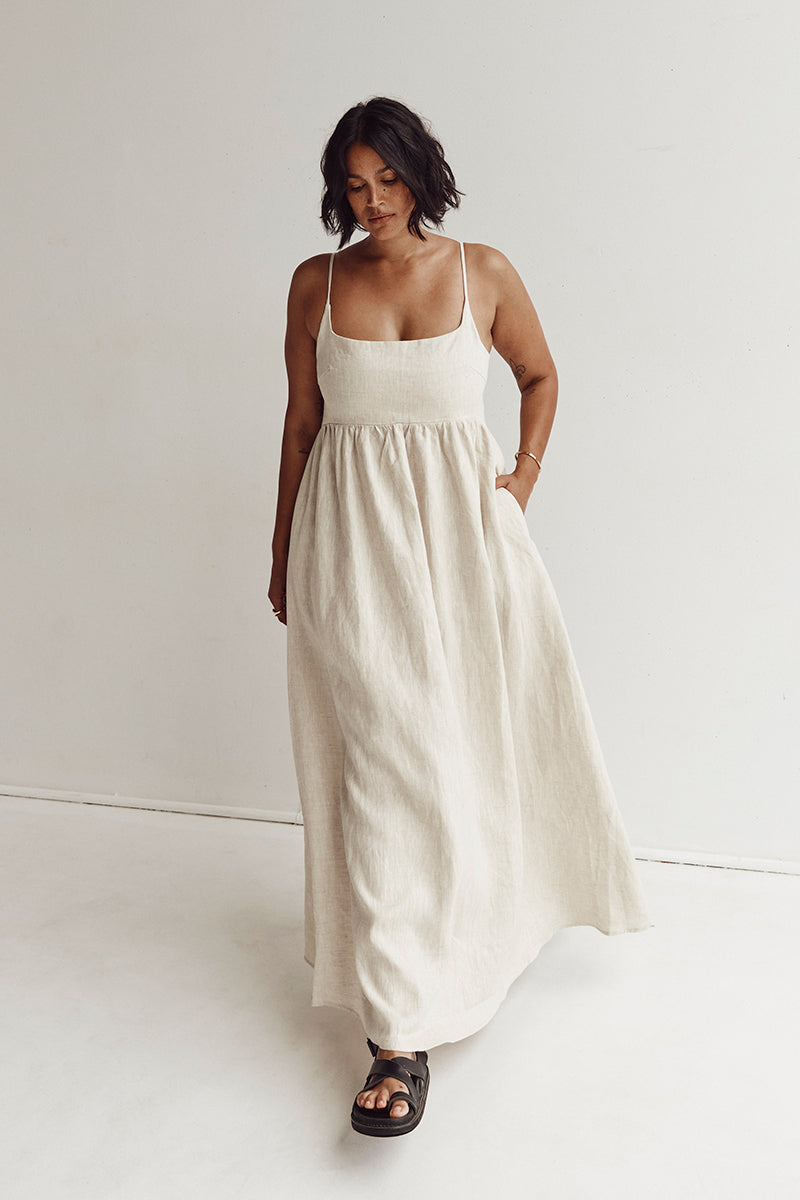SUNNY NATURAL LINEN MIDI DRESS
