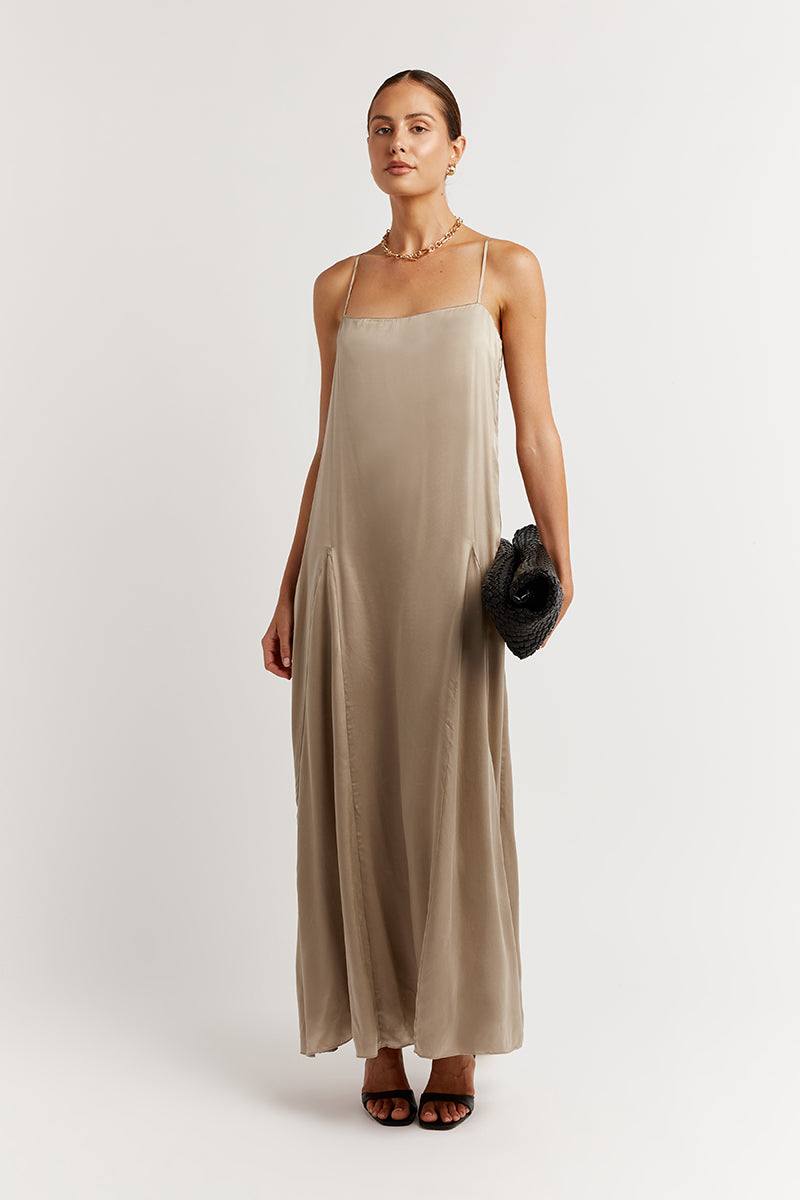 EVANS STONE SILK SLIP MIDI DRESS