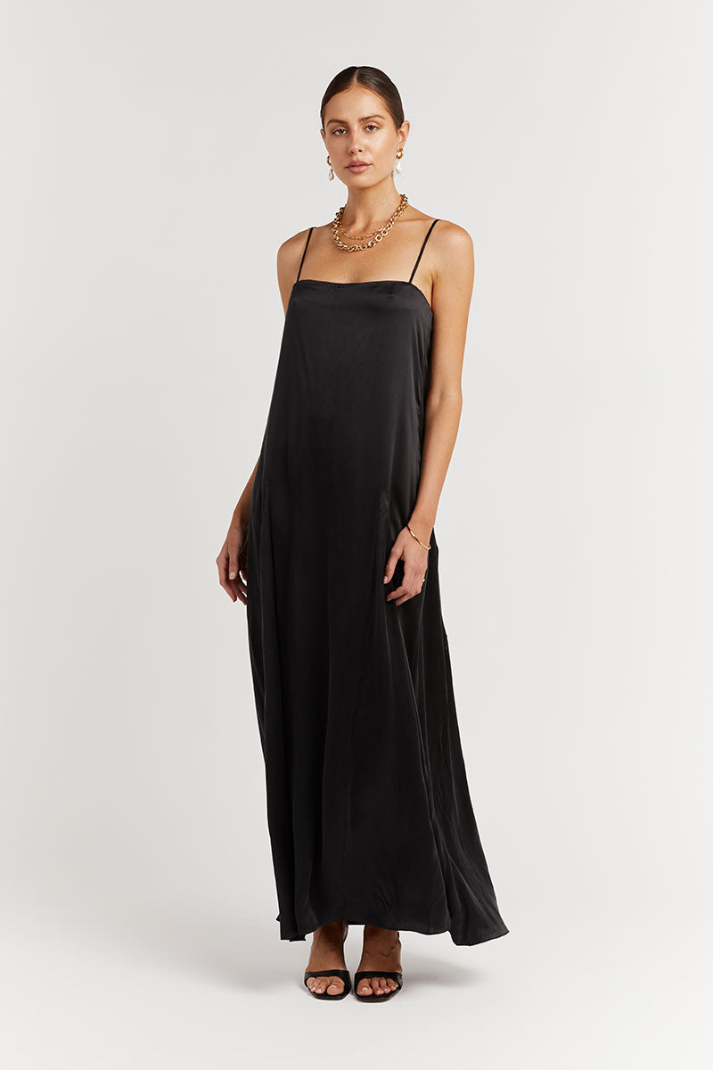 EVANS BLACK SILK SLIP MIDI DRESS