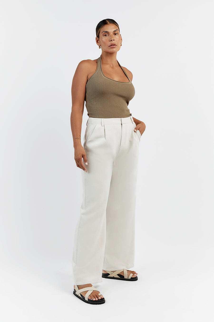 EDDISON MOSS KNIT HALTER TOP