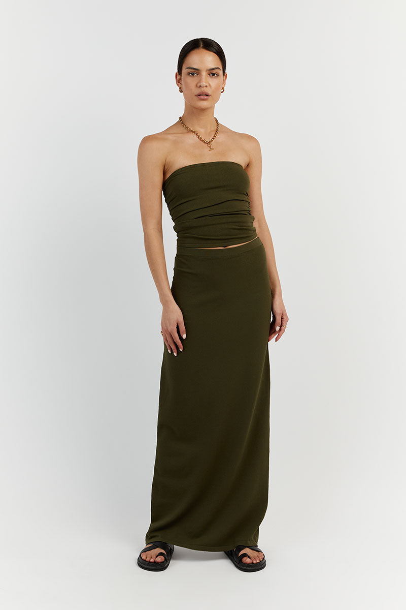 CARRIE OLIVE MIDI SKIRT