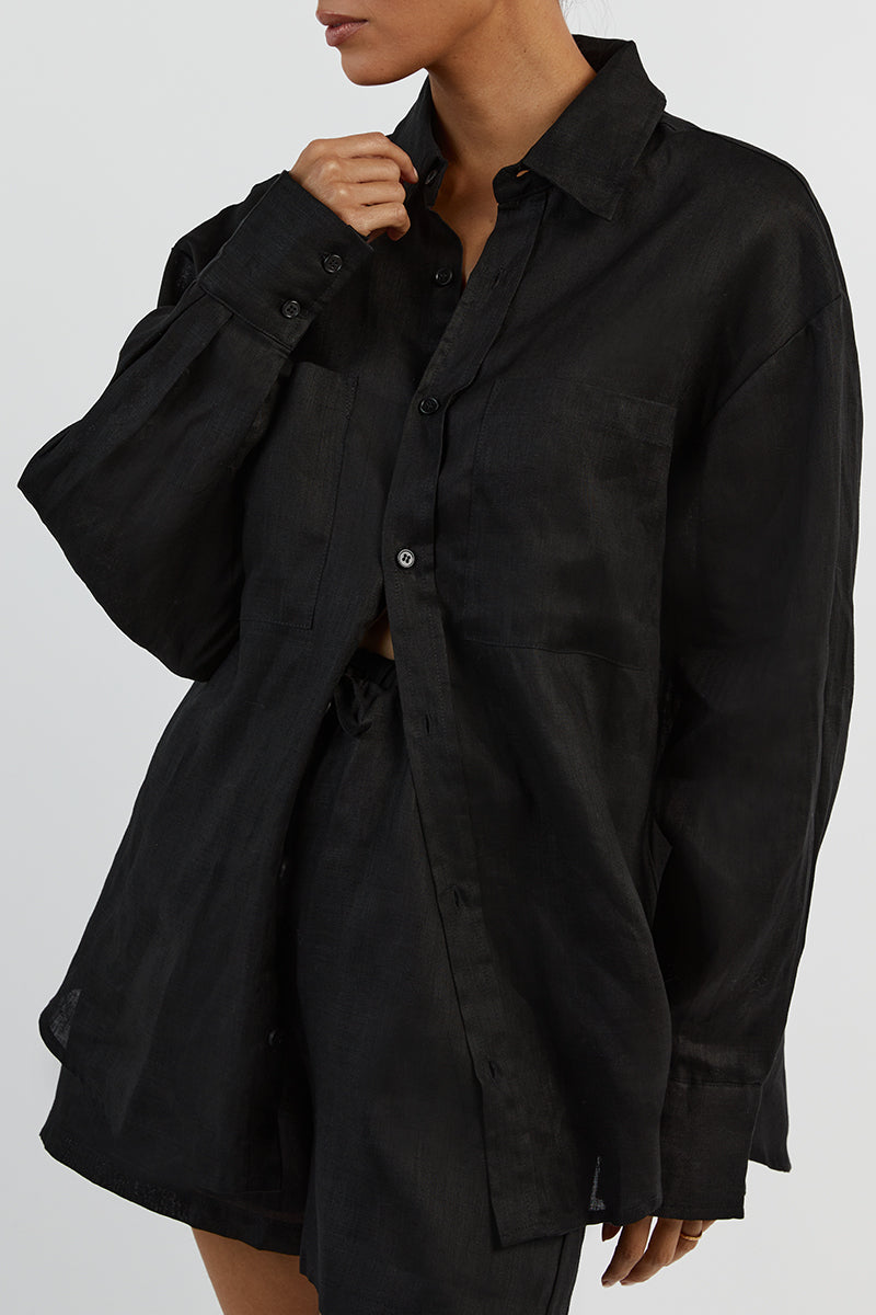 HAZEL BLACK LINEN JOGGER SHORT