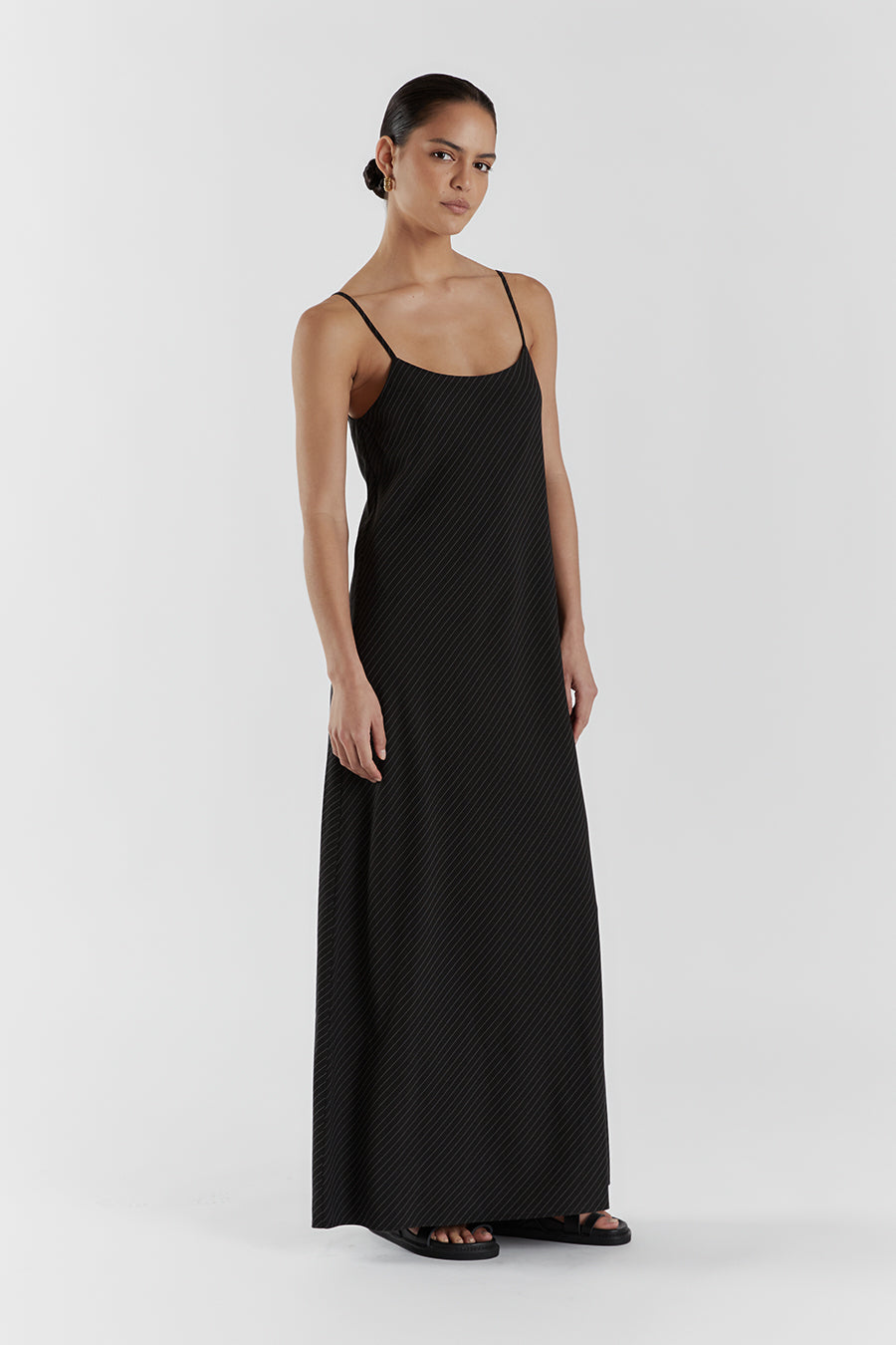 DIEGO BLACK PINSTRIPE MAXI DRESS