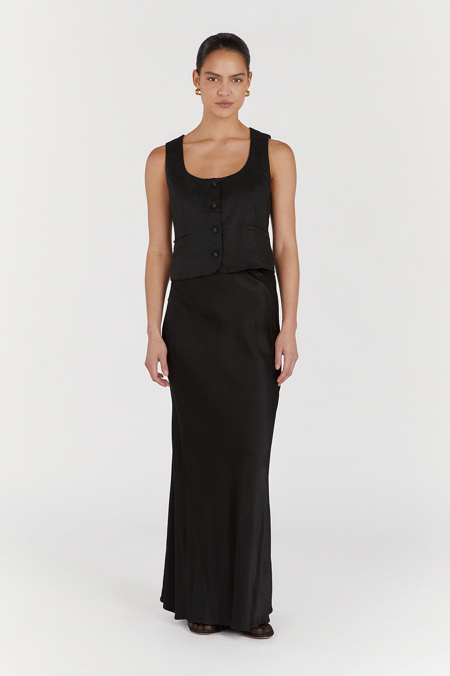 CHARLI BLACK SATIN MAXI SKIRT