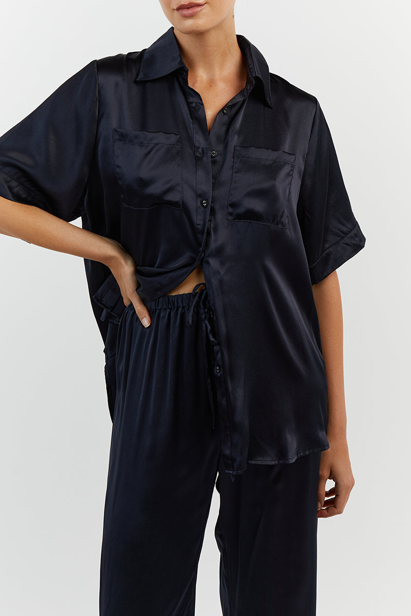 EVANS NAVY SILK PANT