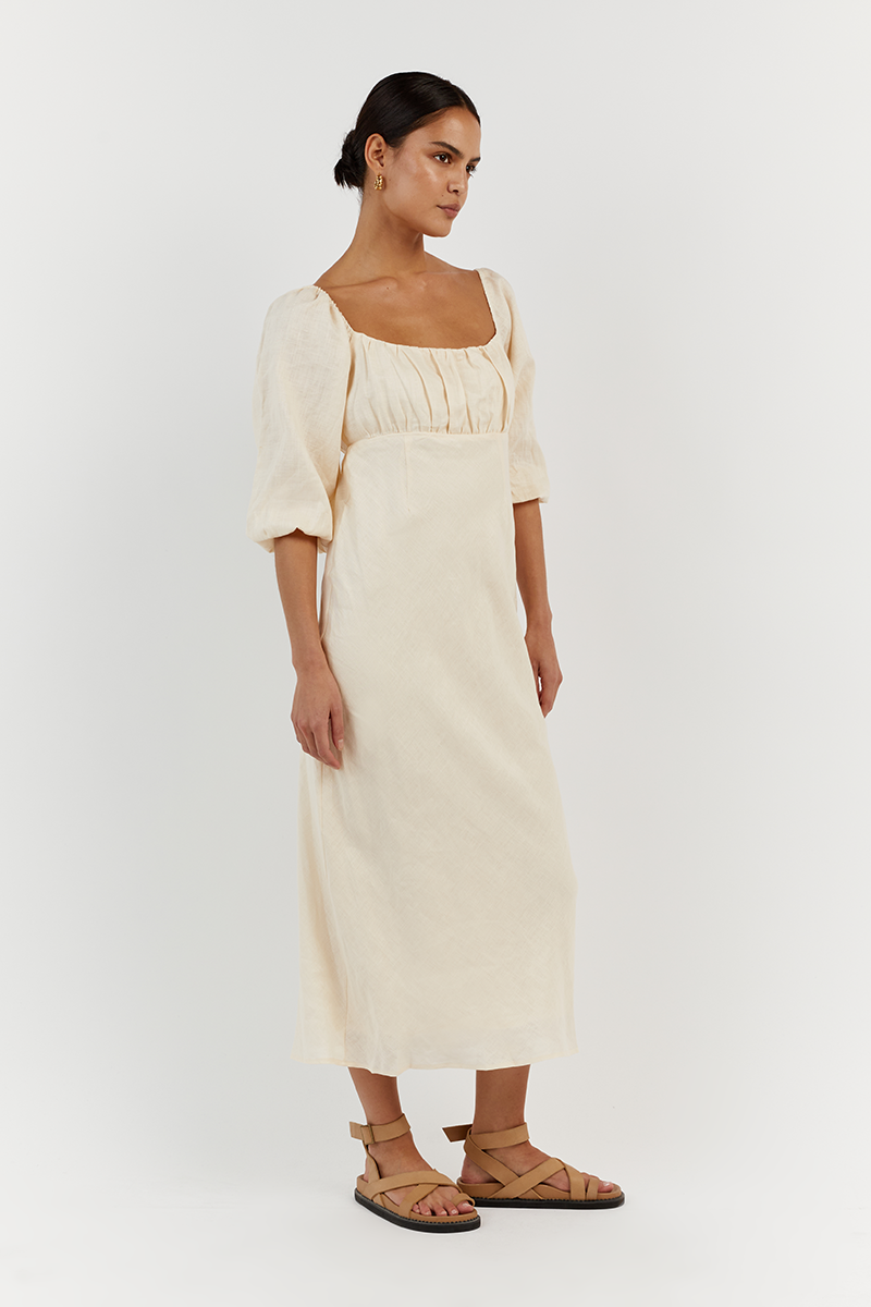 LILAH BUTTER LINEN MIDI DRESS