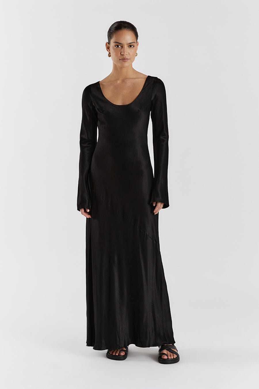 LEA BLACK SLEEVED SATIN MAXI DRESS