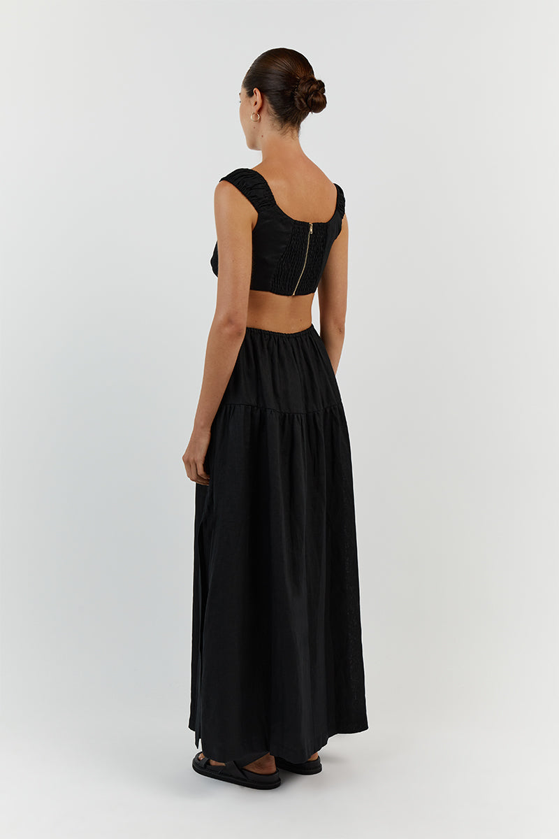 ABBY BLACK LINEN CROP TOP