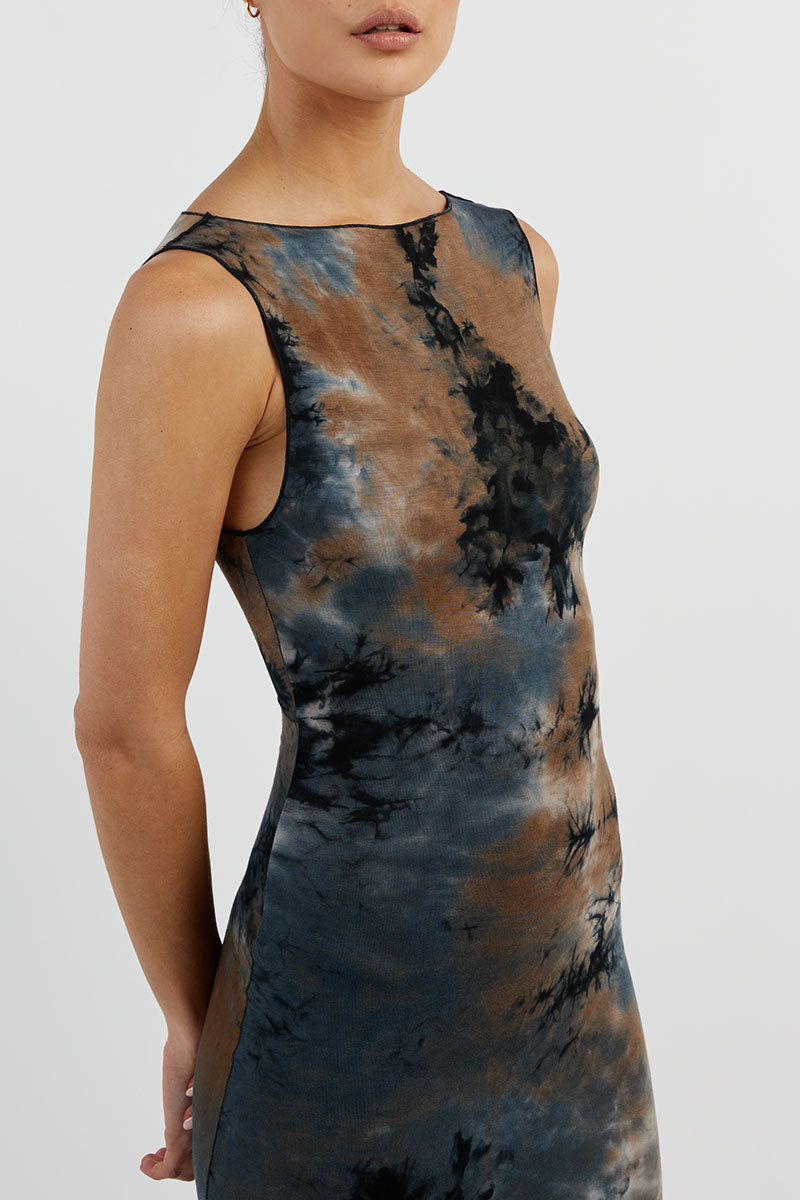 MILLEN BLUE TIE DYE MIDI DRESS