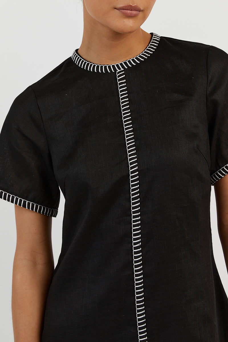 BELLA BLACK LINEN SHIFT MINI DRESS