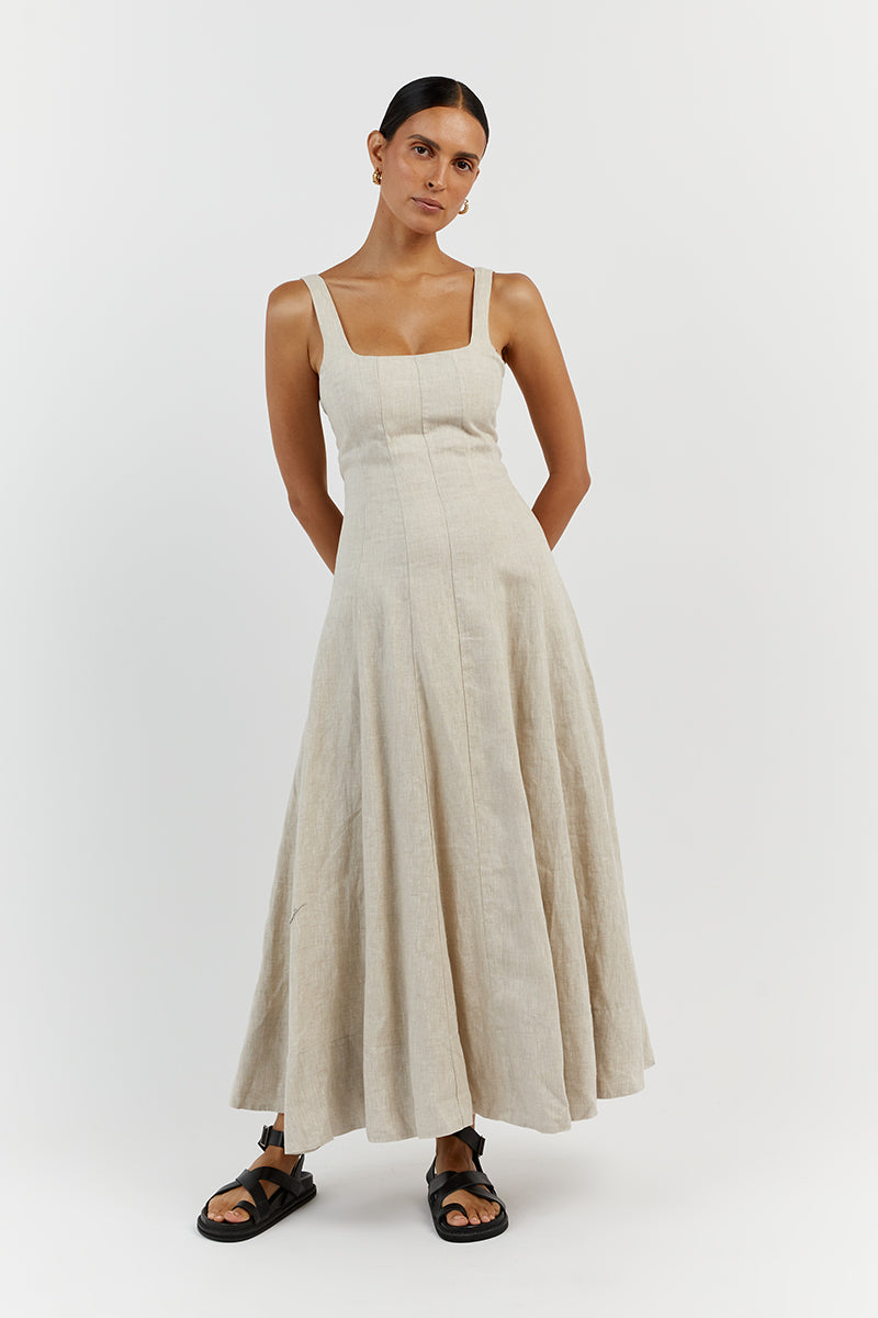 MILAHN NATURAL LINEN MIDI DRESS
