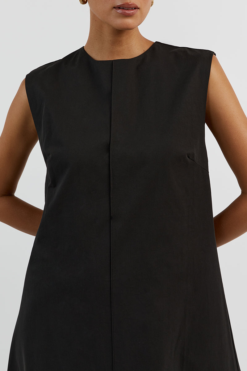 MAGGIE BLACK COTTON MIDI DRESS