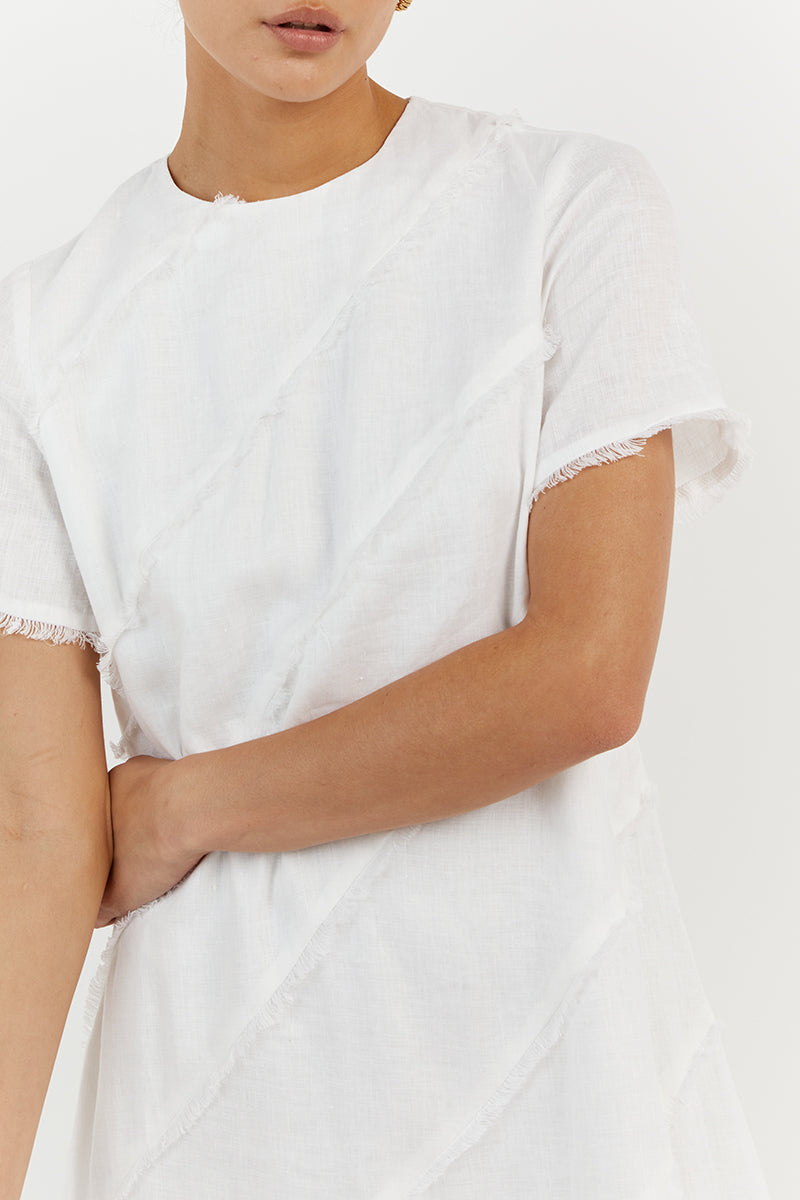 ALEXA WHITE LINEN SLEEVED DRESS