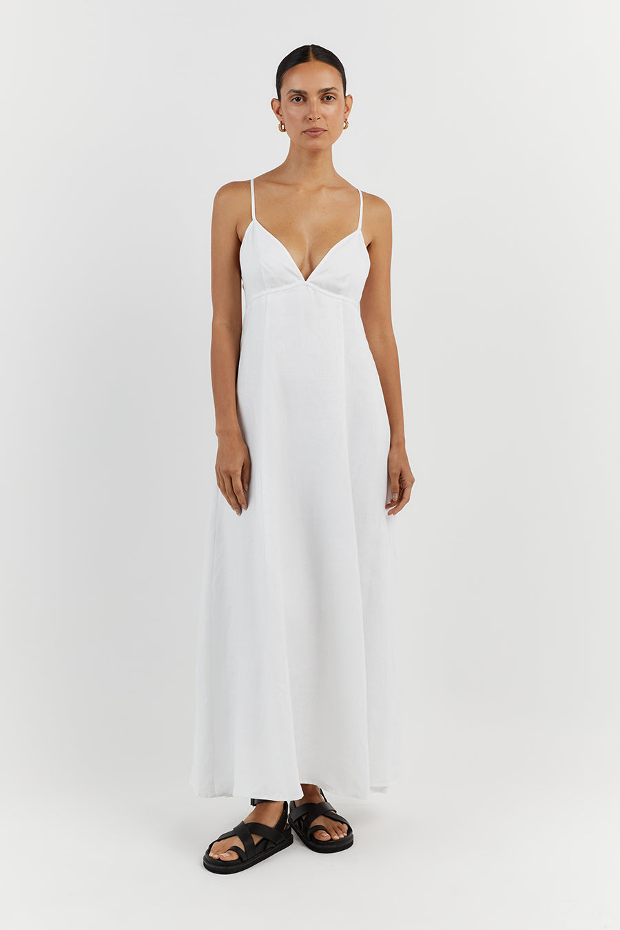 GEM WHITE LINEN MAXI DRESS