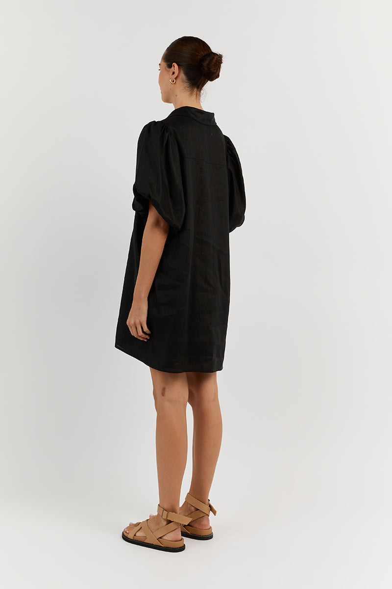 MONTY BLACK LINEN SHIRT DRESS