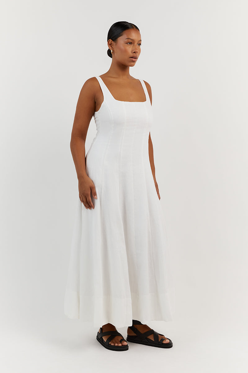 MILAHN WHITE LINEN MIDI DRESS