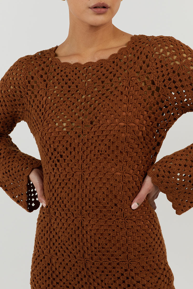 CLOVER TAN CROCHET MINI DRESS