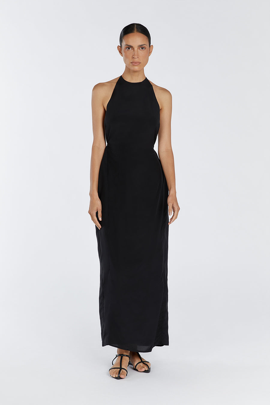 SARAH BLACK HALTER MIDI DRESS