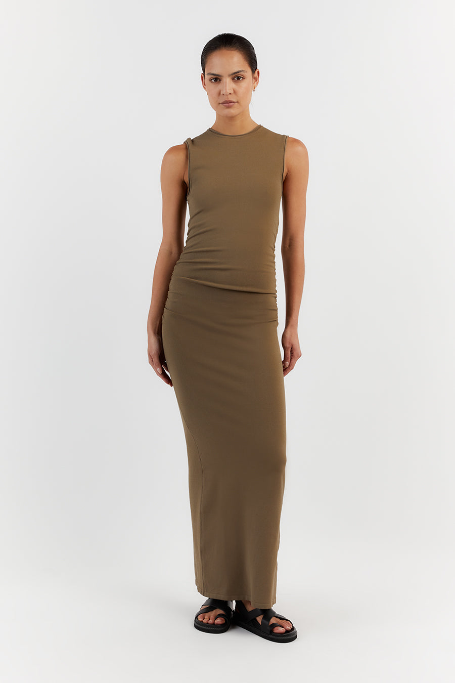 ROMY KHAKI SLEEVELESS MAXI DRESS