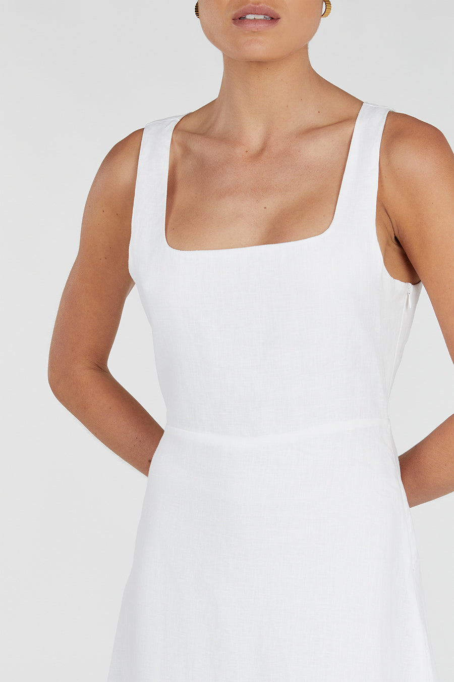 SHANNON WHITE LINEN MIDI DRESS