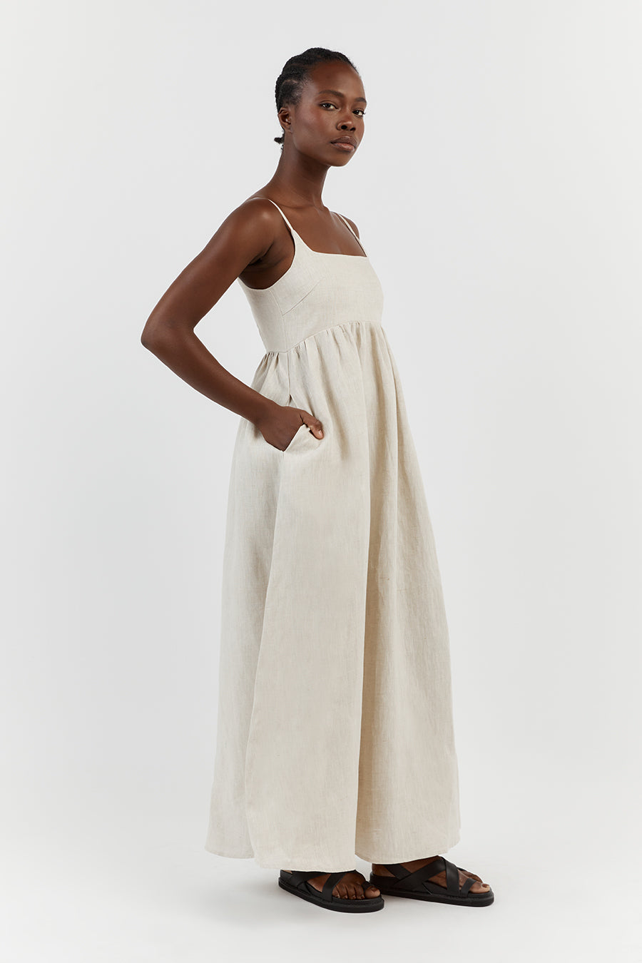 SUNNY NATURAL LINEN MIDI DRESS