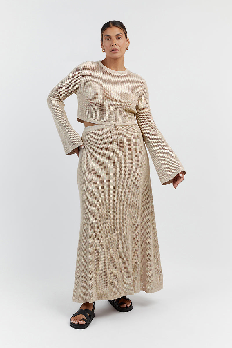 OPHELIA STONE CROCHET MIDI SKIRT