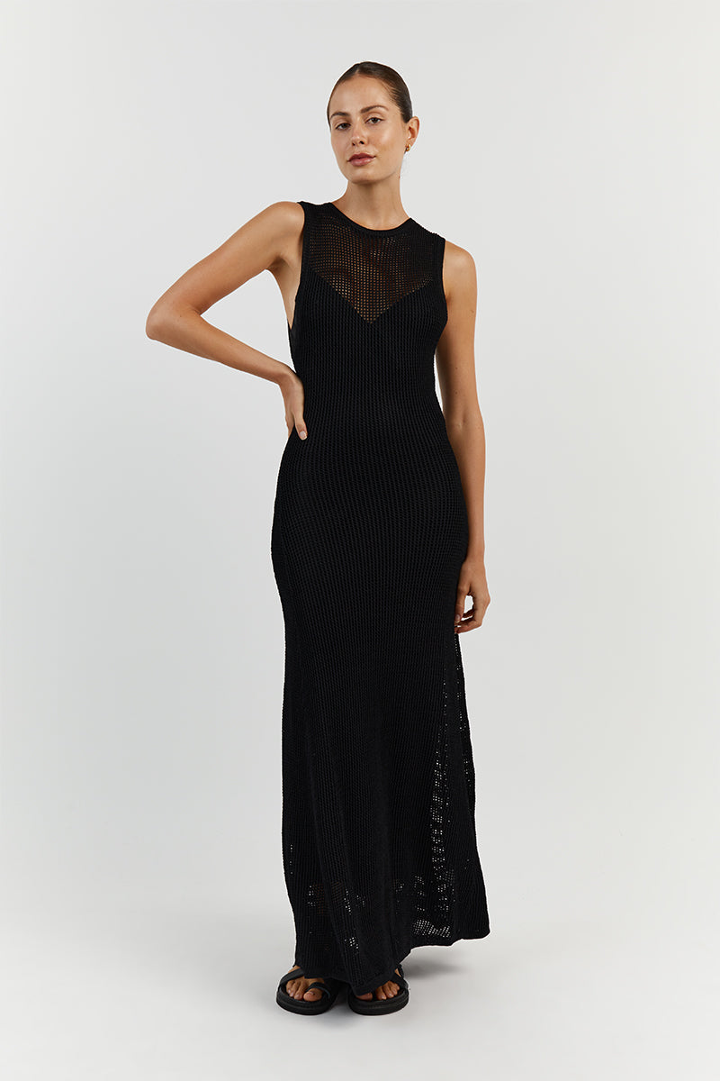 OPHELIA BLACK CROCHET MAXI DRESS