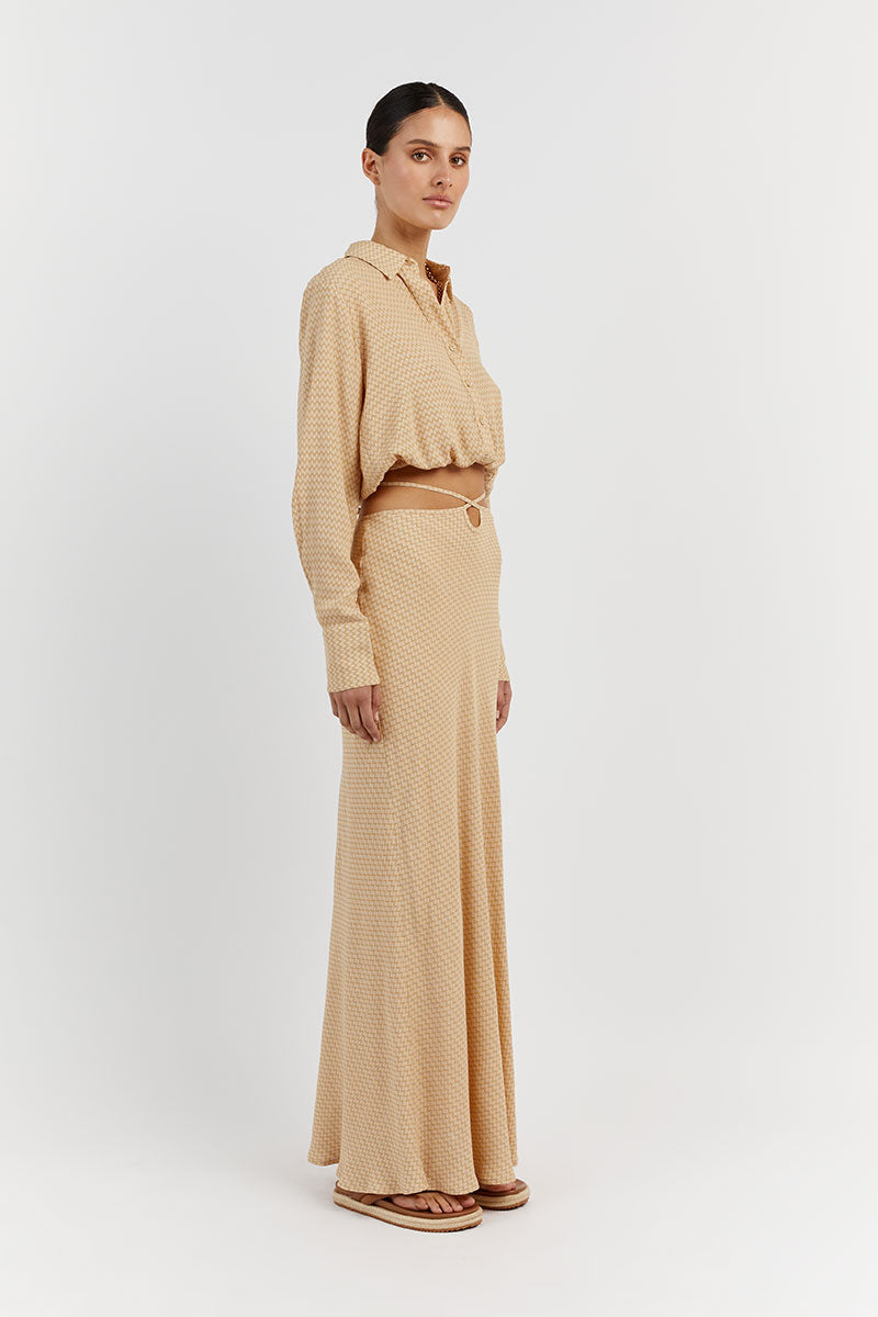 JULIEN STRAW GEO CROP SLEEVED SHIRT