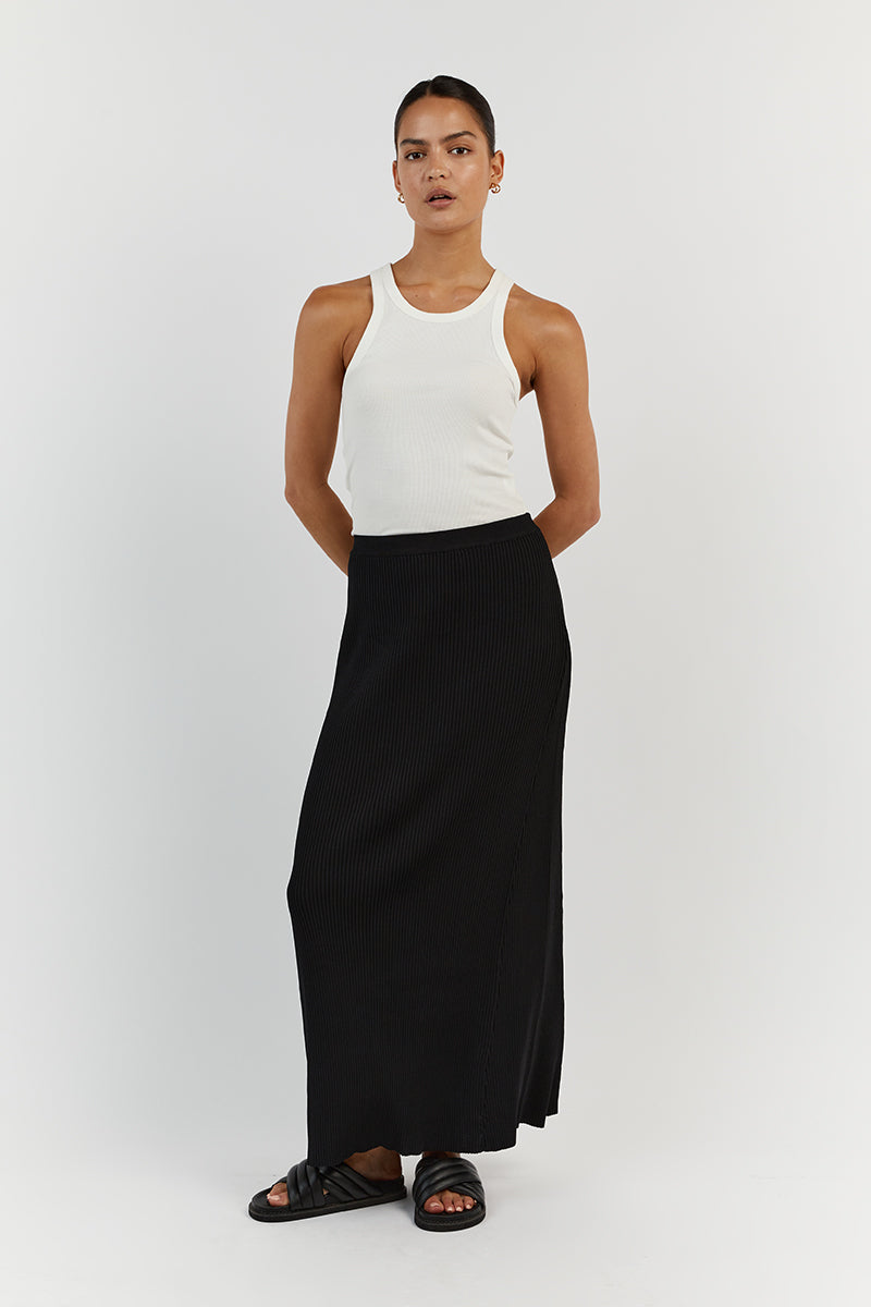 OLYMPIA BLACK MIDI SKIRT