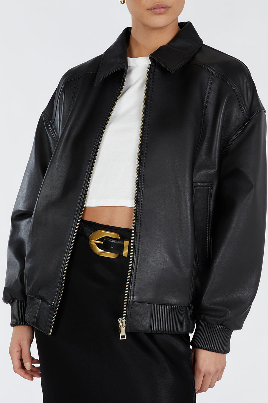 HUTTON BLACK LEATHER BOMBER JACKET