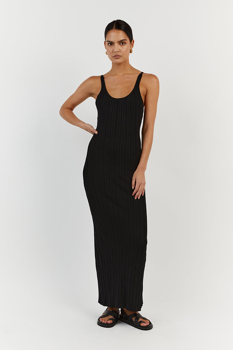 SIENNA BLACK SCOOP MIDI DRESS