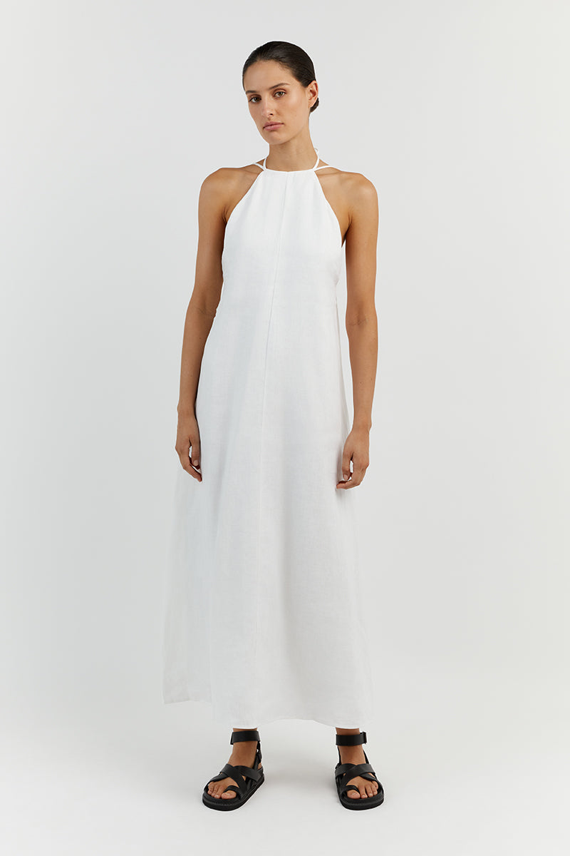 BREE WHITE LINEN MAXI DRESS