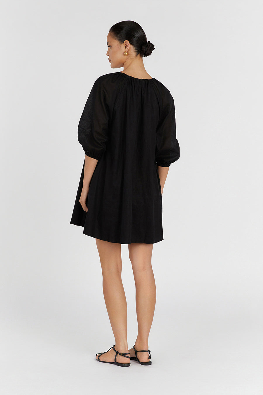NADIA BLACK LINEN SMOCK DRESS