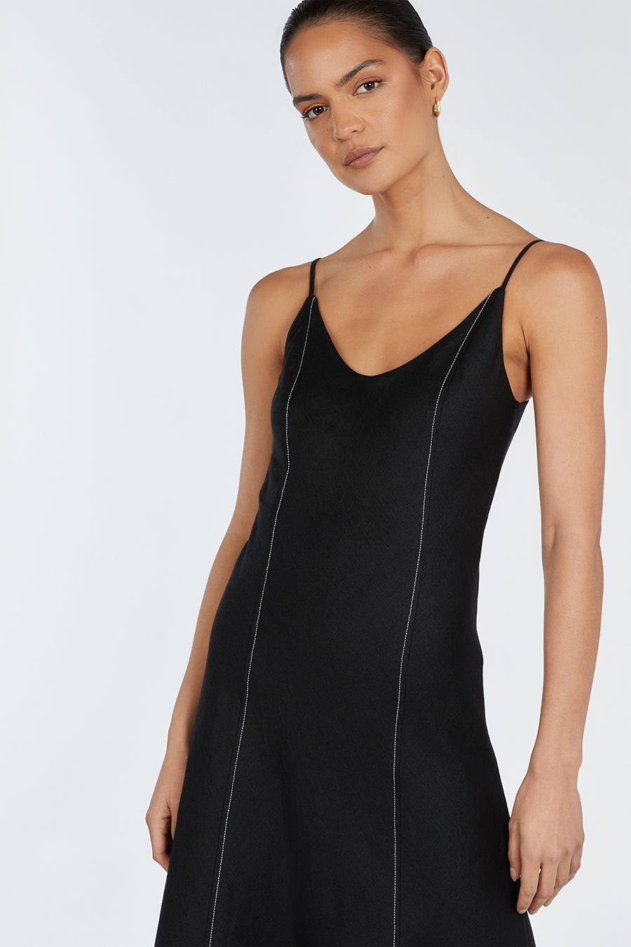 GIANA BLACK LINEN SCOOP MAXI DRESS