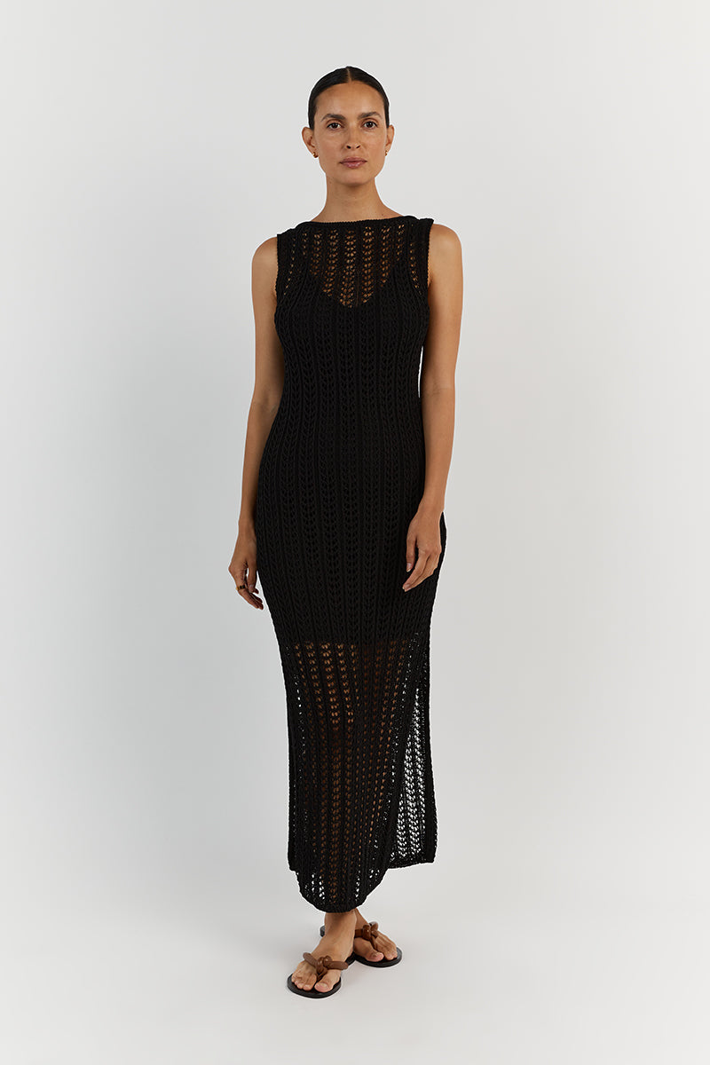 CALISTA BLACK CROCHET MAXI DRESS