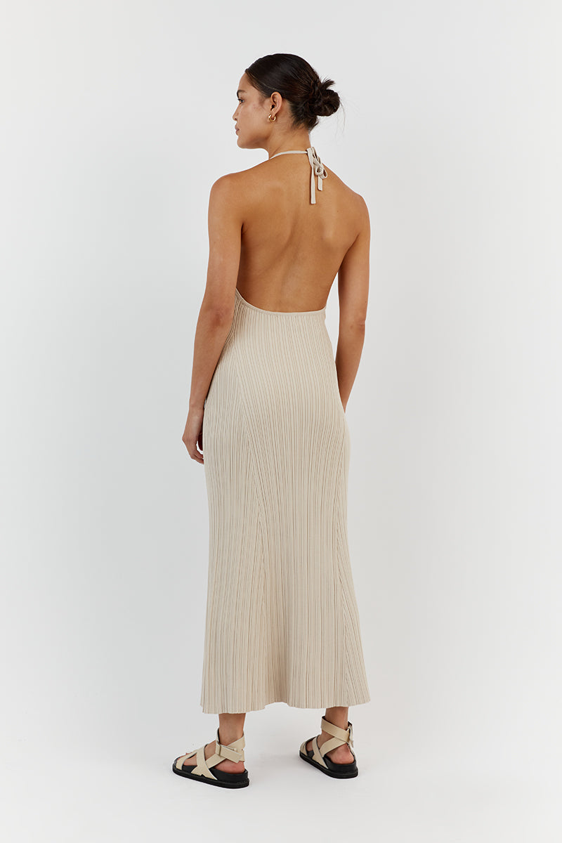 SIENNA STONE PLUNGE HALTER MIDI