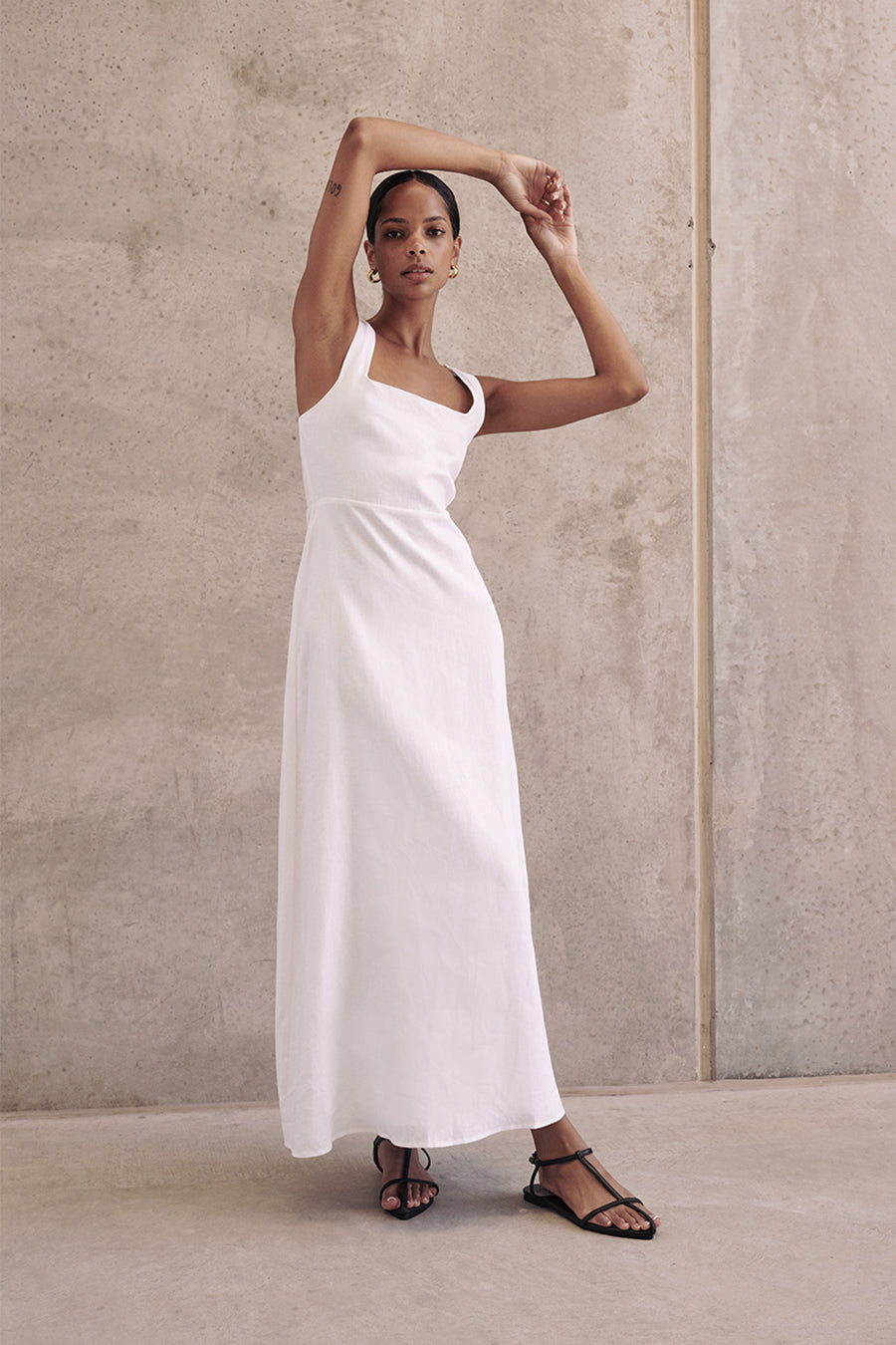 SHANNON WHITE LINEN MIDI DRESS