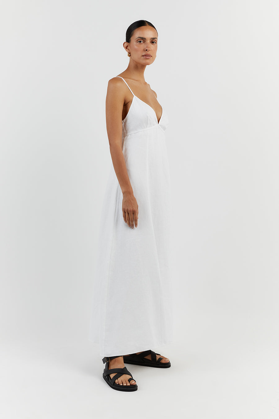 GEM WHITE LINEN MAXI DRESS