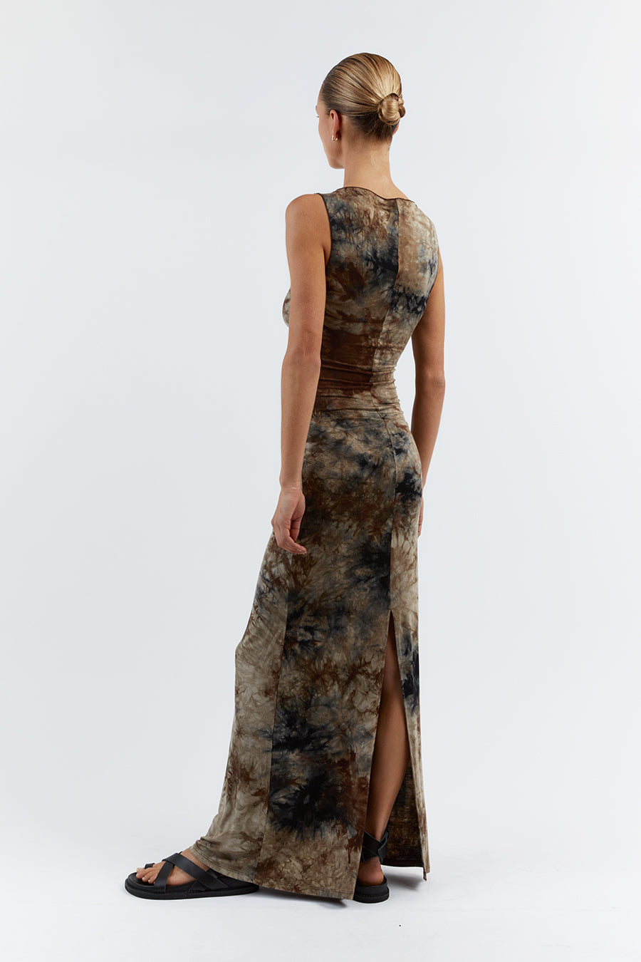 SAWYER TAUPE TIE DYE MIDI DRESS