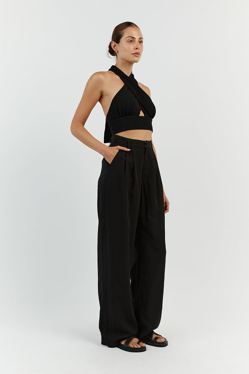AMALFI BLACK HALTER CROP TOP