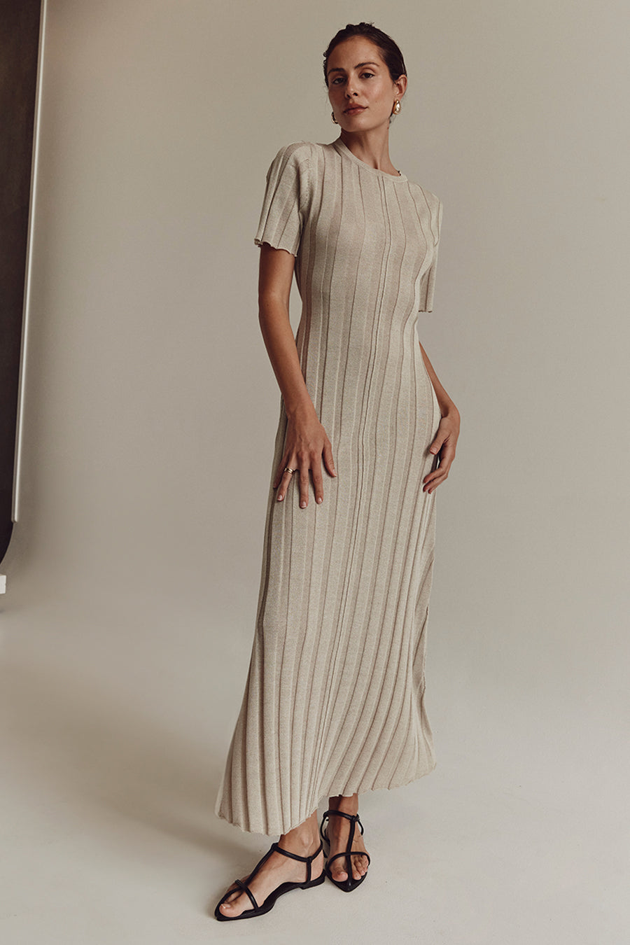 EDEN NATURAL SHORT SLEEVE MAXI DRESS