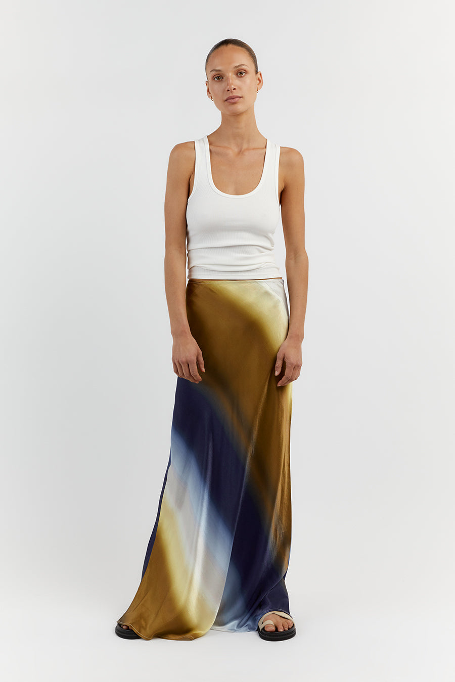 DENAI OMBRE SATIN MIDI SKIRT
