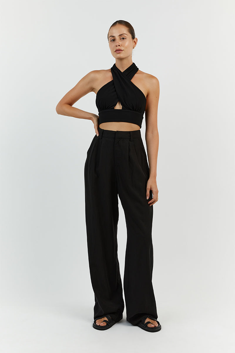 AMALFI BLACK HALTER CROP TOP